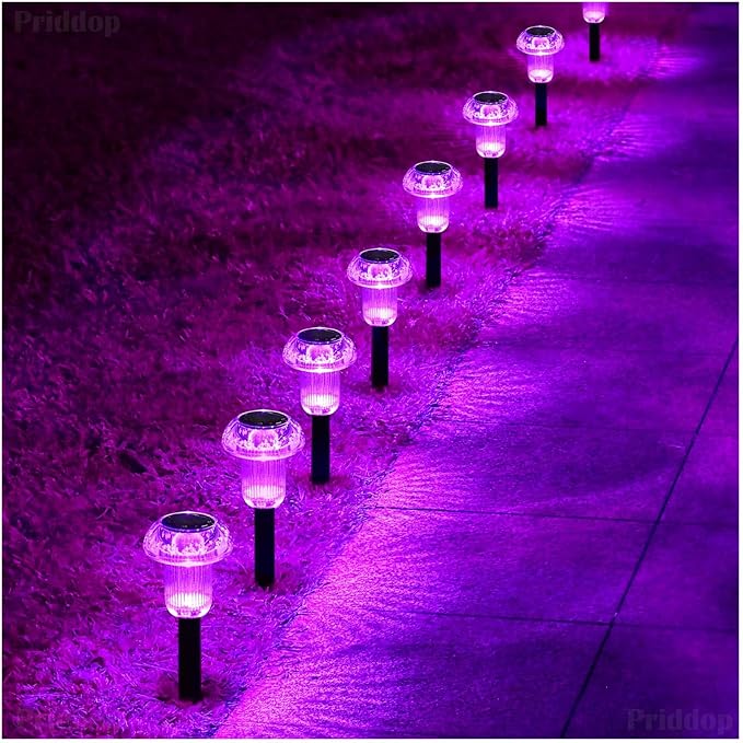 Halloween Solar Lights Outdoor 8 Pack Purple LED Waterproof Mushroom Outside Lights for Yard Garden Patio Pathway Walkway Landscape Halloween Decorations