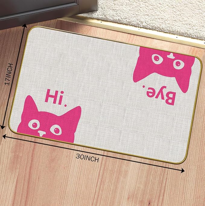 Mingnei Hi Bye Cat Welcome Doormat Door Mat for Home Kitchen Entrance,Cat Door Mat,Funny Black Lover Floor Mats for House Front Indoor Inside Outdoor Outside Entryway Rug 30x17 Welcome Mat (Color-3)