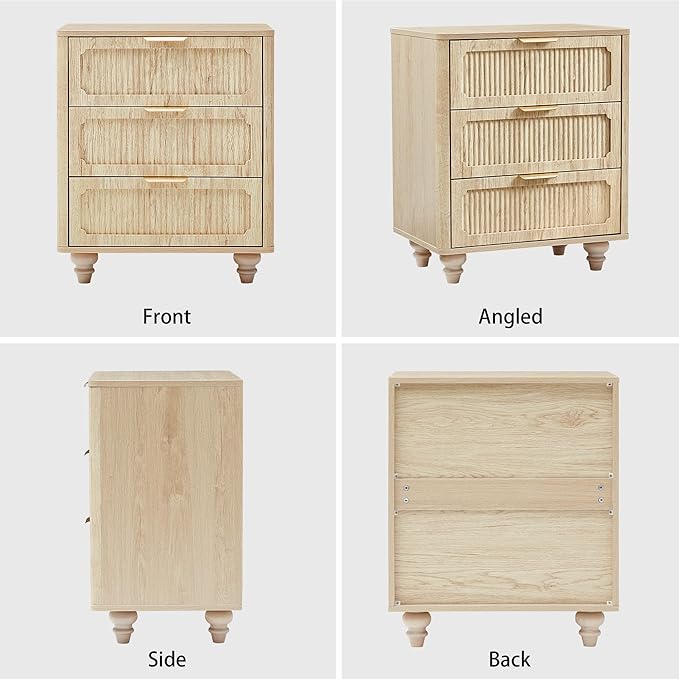 3 Drawer Dresser for Bedroom, Mid Century Modern Closet Dressers Chest of Drawers, Fluted Wood Wide Nightstand Storage Dresser with Drawers for Living Room, Dressing Room, Entryway, Hallway, Natural