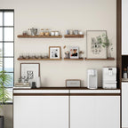 Fun Memories Picture Ledge Shelf for Wall, 24 inch Pine Wood Nursery Book Shelves Set of 2- Wall Book Shelves for Kids Room, Home Decor - Kitchen Spice-Carbonized