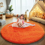 Orange Fluffy Round Rug,Soft Area Rugs for Girls Room,Shaggy Rugs 3'X3' for Living Room,Non Slip Circle Rug for Kids Bedroom,Shag Plush Nursery Carpets,Fuzzy Plush Rug for Dorm,Cute Room Decor Carpet