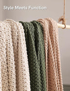 YnM Chunky Cotton Knit Throw Blanket, Cable Knit Throws for Bed Couch Sofa, Comfy & Relaxing, Decorative Piece for Farmhouse Modern Boho Rustic Scandinavian Chic Vibe, Cream White 50x60 Inches