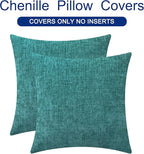 CaliTime Throw Pillow Covers Decorative 12 X 12 Inches Pack of 2 Cozy Chenille Cushion Cases for Couch Sofa Bed Living Room Home Teal