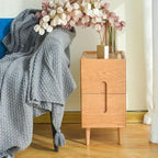 Mid Century Modern Nightstand, Narrow Nightstand, Minimalist Side Table for Bedroom, 2-Drawer Bedside Tables, (Natural, 9.84inches)