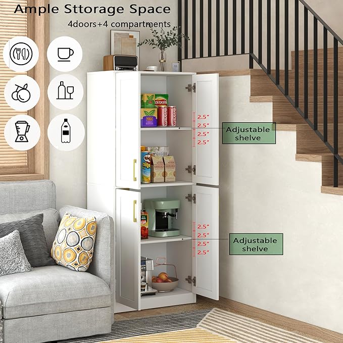 Storage Cabinet, Kitchen Pantry with Doors & Shelf, Tall Storage Cabinet for Bathroom, Living Room, Entryway,White
