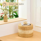 Handwoven Water Hyacinth Ottoman Pouf, Round Outdoor Footstool with Sturdy Frame, No Assembly Needed, Boho Accent Stool for Indoor & Outdoor Use – Patio, Balcony, Living Room (White)