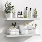LaVie Home Floating Shelves, 24 Inch Wall Shelf Set of 2, Hanging Shelf with Invisible Brackets, Wall Decor for Bathroom, Bedroom, Living Room, Kitchen Storage, Modern White