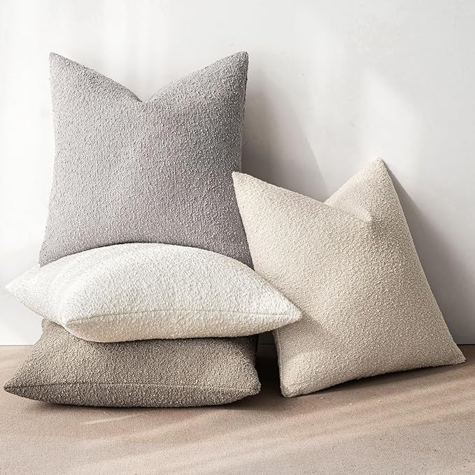 MIULEE Pack of 4 Decorative Textured Boucle Throw Pillow Covers 24x24 Inch Neutral Accent Euro Sham Pillow Cases Soft Couch Cushion Covers Modern Farmhouse Boho Chair Sofa Bed Livingroom Home Decor