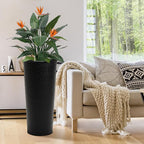 KOL 28" H. Tall Metal Cone Planters with Inside Pots 2-Pack, Black Hand-Hammered Large Decor Planter for Deck, Patio, Porch - Handcrafted Flower Pot - with Water Level Indicator - Indoor Outdoor Use