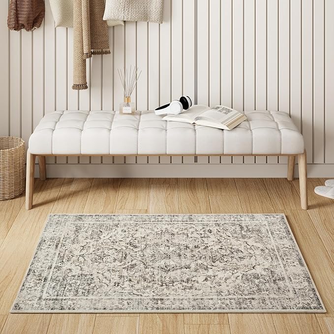 Topllen Entryway Rug - 2'x3' Boho Soft Low Pile Washable Area Rug, Non-Slip Small Rugs Indoor for Front Door Entrance Kitchen Bathroom, Vintage Carpet Stain Resistance (Black, 2x3ft)