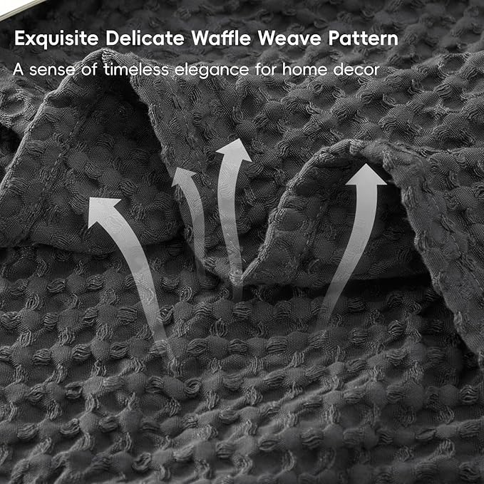 PHF Ultra Soft Waffle Weave Blanket Queen Size 90"x 90"- Washed Lightweight Breathablee Cozy Woven Blanket - Great for Couch Bed Sofa Home Car - Black