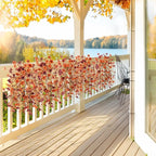 Artificial Faux Mums Fall Flowers for Outdoor Autumn Decoration,2 PCS Fake Silk Daisy Flowers Plant Eucalyptus Leaves Realistic UV Resistant for Front Porch Patio Balcony Yard Home Decor(Orange Brown)