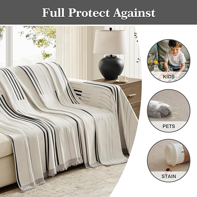 Boho Couch Cover Washable Sectional Couch Covers for Dogs Reversible Sofa Slipcover for 2 or 3 Cushion Couch Pet Friendly Furniture Protector (2# Heise, 91" x 118")