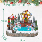 Bdor Christmas Village Lighted Decoration with Carousel, Ferris Wheel, Skaters | 11.4 x 10.4 x 7.7 Inches Animated Holiday Scene with Music & LED Lights for Indoor Home Décor