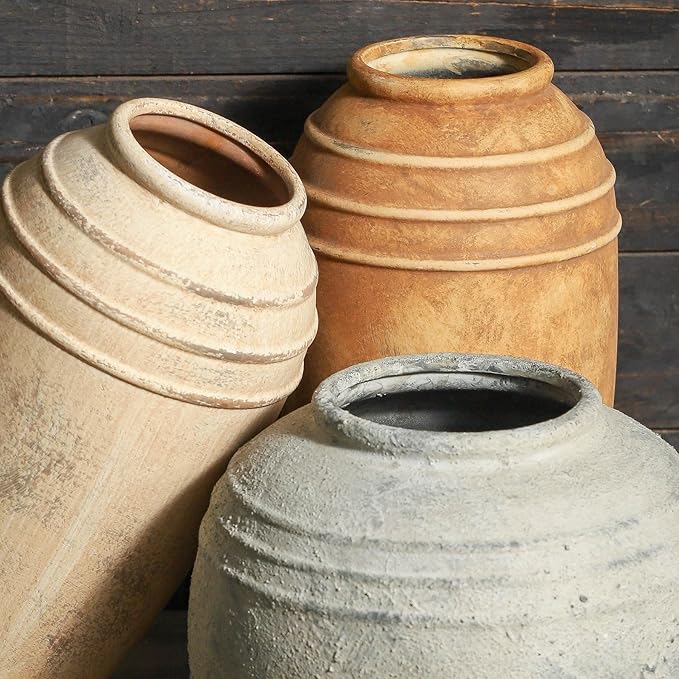 Large Ceramic Flower Vase, 8.66 inch Tall Round Rustic Farmhouse Vase for Home Decor, Wide Mouth, Living Room Shelf Decor, Enterway, Table