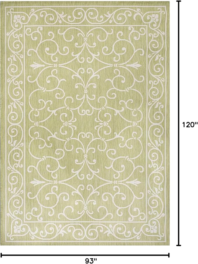 JONATHAN Y Vintage Filigree Indoor Outdoor Area Rug 8X10 Green/Cream, Charleston Textured Weave for Backyard, Patio, Porch, Easy-Cleaning, High Traffic, Pet-Friendly, Non-Shedding (SMB106H-8)
