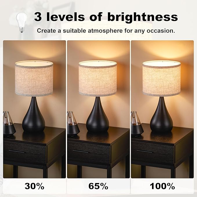 18.1'' Modern Touch Lamps for Nightstand Set of 2 with 3 Way Dimmable, Table Lamps for Living Room, Office, Bedside Lamps with Heavy Iron Base, Touch Switch, Bulb Included, Black