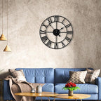 24inch/60cm Large Wall Clocks for Living Room Decor,Vintage,Modern,Round,Silent,Non Ticking,Black Wall Clock for Home,Garden,Office,Cafe Decoration(Iron Roman Numerals, 24 inches)