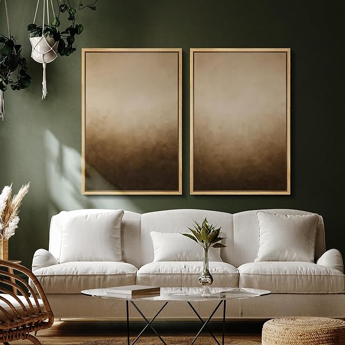 SIGNFORD Framed Canvas Print Wall Art Set Minimalist Gradient Brown Abstract Neutral Illustration Modern Art Decorative Nordic Nature for Living Room, Bedroom, Office - 24"x36"x2 Natural