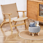 Wimarsbon Small Ottomans, 100% Hand Knitted Pouf Ottoman, Round Footrest with 4 Non-Skid Wood Legs, Boho Décor Cotton Rope Pouffe Beside Sofa, Leisure Floor Step Chair for Living Room (Grey)