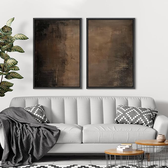 SIGNFORD Framed Canvas Print Wall Art Set Abstract Earthy Tones Modern Minimalist Abstract Shapes Illustration Modern Art Decorative Nordic Nature for Living Room, Bedroom, Office - 16"x24"x2 Black