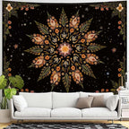 Fowocu Boho Floral Mandala Tapestry for Bedroom Aesthetic Vintage Bohemian Flower Wall Tapestry Black Green Hippie Indian Extra Large Tapestries Wall Hanging for Living Room Dorm Decor 90 x 68 Inch