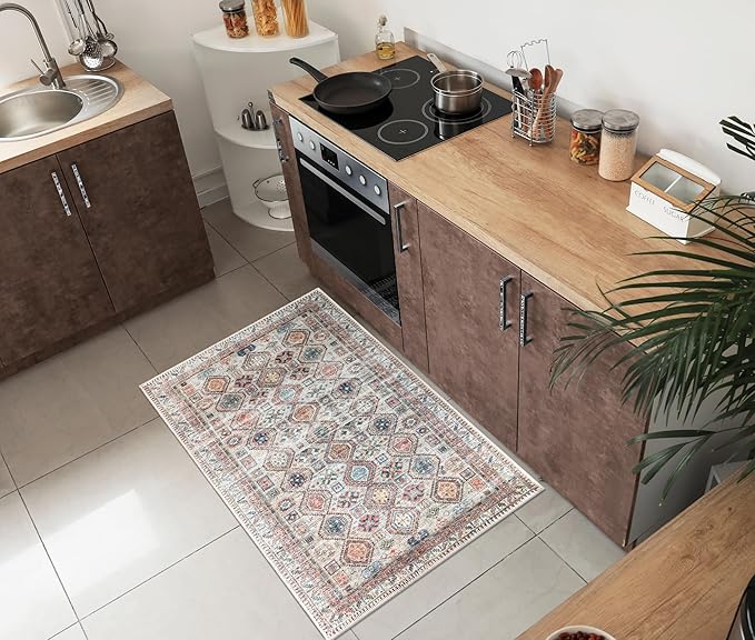 Keen Home Design 2x3 Rug - Machine Washable Entry Rug with Non-Slip Backing, Ideal for Enteryway, Kitchen, Bathroom, Laundry Room - Vintage, Easy Clean, Durable, Low Pile Rug - (2' x 3')