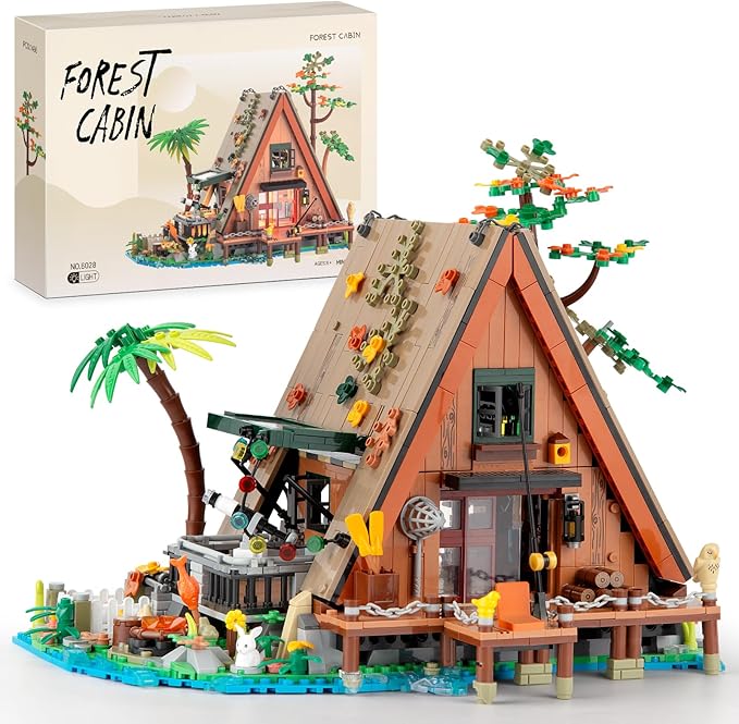 A-Frame Cabin Building Set, MOC Ideas Cabin House Collectible Model Kit with LED for Adults and Kids Age 12+, Gifts for Nature and Architecture Lovers (1486 Pcs)