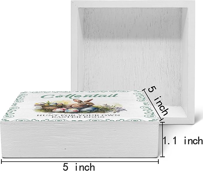 SRADMO Easter Wooden Block Decorative Sign, 5x5 inches, Wood, Tabletop Mount, Multicolor, Easter Theme, Rustic Style, Pre-Printed Text: Cottontail