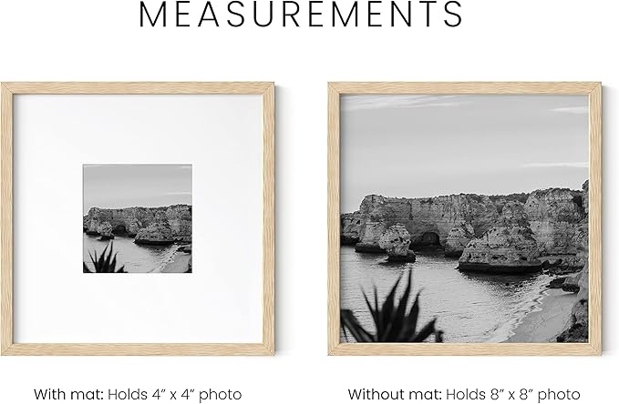 HAUS AND HUES Square Picture Frames - 8x8 Set of 25, Wooden Frames with Mat, Beige Oak Finish