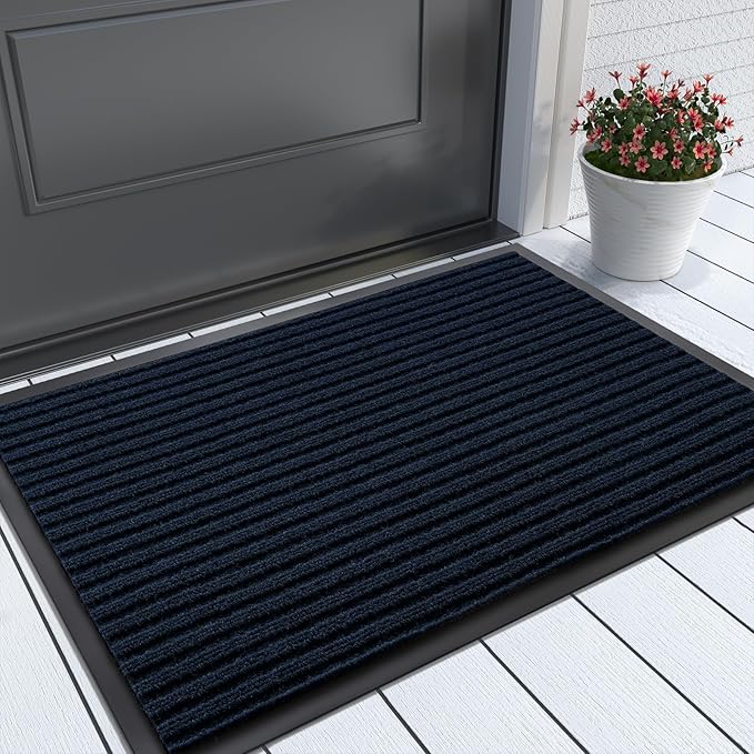 Yimobra Front Door Mat Outdoor Indoor Entrance, 100% Waterproof All-Season All Weather Doormat, Welcome Matt Outside Entry, Non Slip, Low Profile, Heavy Duty Patio Porch Floor Mats,29.5 x 17,Navy Blue