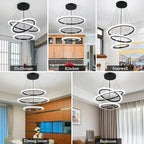 O'NEELDY Modern 3 Ring LED 52W Black Pendant Light with Irregular Ring Lights Adjustable Hanging Lamp for Dining Room Bedroom Kitchen Island Cafe