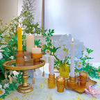 Double Sided Vintage Ribbed Taper Glass Candle Holders,Tea Candle Holder for Table Centerpieces, Wedding Decorations and Dinner Parties (Amber, 6 PCS)