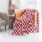 LOMAO Throw Blankets Flannel Blanket with Checkerboard Grid Pattern Soft Throw Blanket for Couch, Bed, Sofa Luxurious Warm and Cozy for All Seasons (Red, 50"x60")