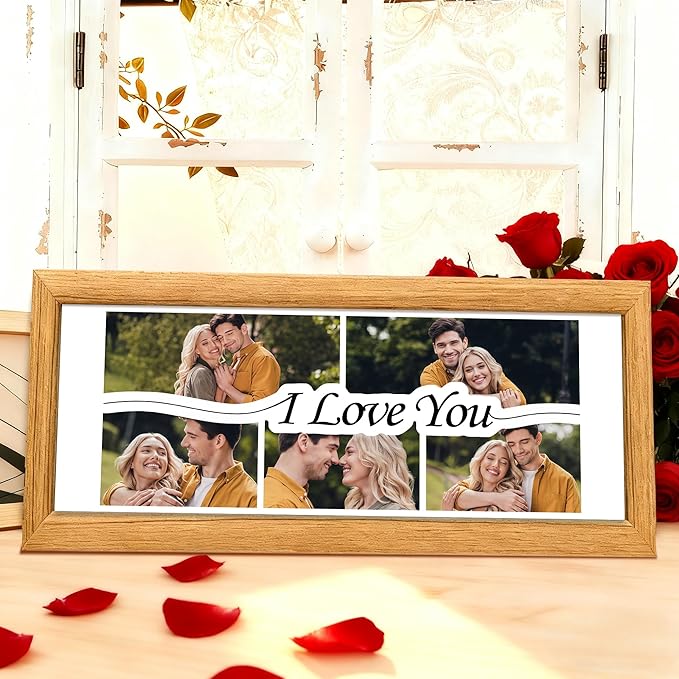 Gifts for Him/Her - Personalized Photo Frame with Love Design, Wall Mount or Tabletop Display, Romantic Gifts for Boyfriend Girlfriend Anniversary Birthday Valentine's