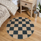 Lahome Checkered Easy Jute Rugs for Entryway, 3 ft Round Rug Small Indoor Outdoor Circle Carpet, Farmhouse Neutral Non Slip Non Shedding Black Carpet for Kitchen Front Porch Foyer