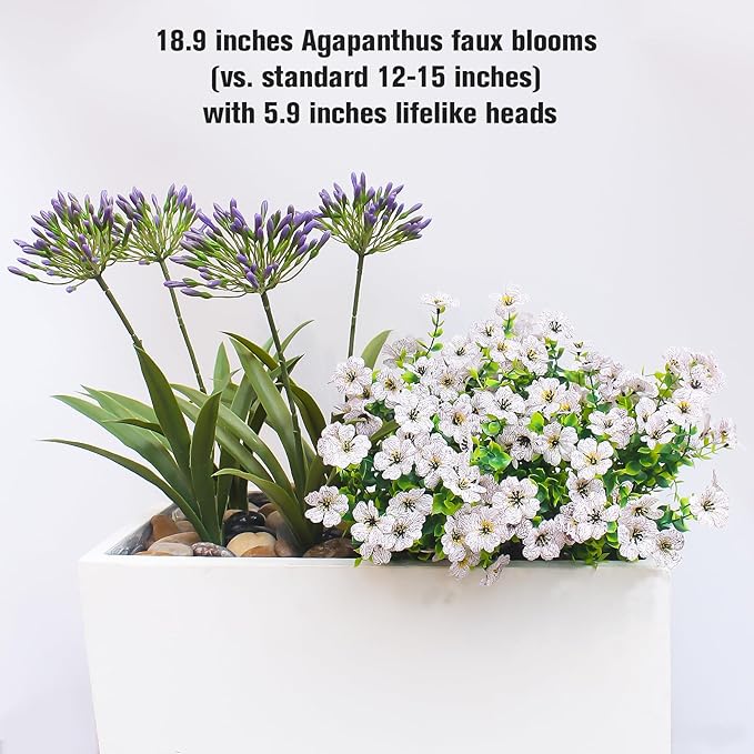 Artificial Flowers for Outdoors 18.9 in Large Fake Plants Outdoor Red Flower Agapanthus Spring Summer Decoration Outside for Front Porch Garden Window Box Decortion