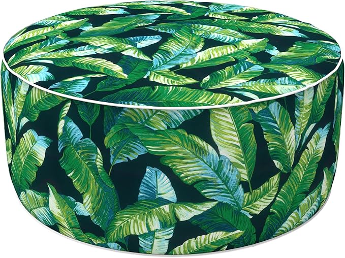 LVTXIII Inflatable Stool Ottoman Footrest with Handle, All Weather Footrest Seat, Indoor or Outdoor Pouf for Home Patio Garden and Camping Use, D31 xH14, Large Round, Hanalei Lagoon