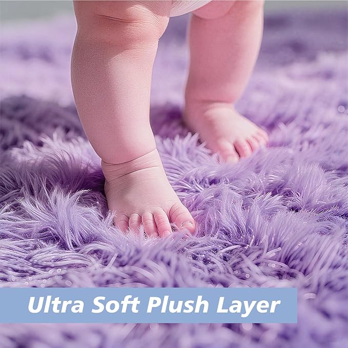 Purple Fluffy Round Area Rugs for Bedroom,3'X3'Shag Circle Area Rugs for Girls Room,Non Slip Fuzzy Plush Rug for Kids Room Living Room and Dorm Home Decor Rug