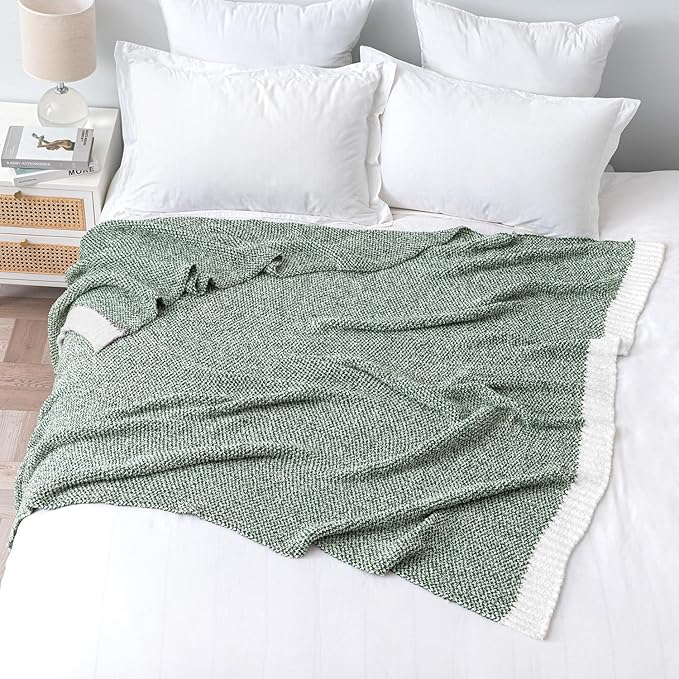 MIULEE Green Super Soft Throw Blanket for Couch, Cozy Fluffy Warm Throws Knit Blankets for Sofa, Bed, Chair, Living Room, Camping, Picnic, 50 x 70 inch