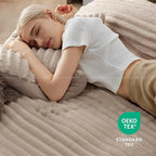 Bedsure Fluffy Duvet Cover Set - Ultra Soft Plush Shaggy Comforter Cover Queen Size, Warm Flannel Fleece Bed Sets for Winter, 3 Pieces (Striped Pattern, Khaki)