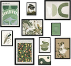 Framed Wall Art Set, Green Botanical Prints, Set of 10 pcs Eclectic Framed Posters for Room Decor, William Morris Wall Art, Aesthetic Nature-Inspired Gallery Wall Decor for Living Room, Bedroom, Kitchen