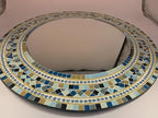 Mosaic Mirror, Wall Art Décor – Handcrafted Decorative Wall Mirror, Light and Navy Blue, Brown, Gray, and Black Round Mosaic