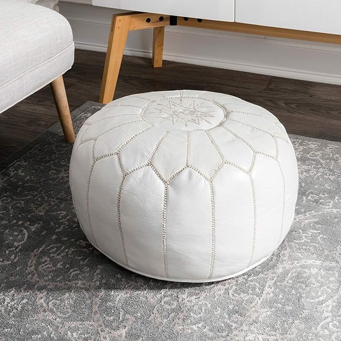 Marrakesh Gallery Genuine Leather Round Pouf Unstuffed - Moroccan Ottoman Footstool, Footrest Cover - Boho Decor - Bohemian Living Room, Bedroom, Kids Room, Gift & Wedding