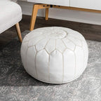 Marrakesh Gallery Genuine Leather Round Pouf Unstuffed - Moroccan Ottoman Footstool, Footrest Cover - Boho Decor - Bohemian Living Room, Bedroom, Kids Room, Gift & Wedding