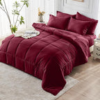 JOLLYVOGUE Queen Comforter Set, Ultra-Soft Bed in a Bag Queen Size 7 Pieces, Oeko-TEX Certified Bedding Set with Down Alternative Comforter, Sheets, Pillowcases & Shams, Burgundy