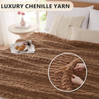 L'AGRATY Chunky Knit Blanket Throw: 50''x60'' Chenille Chunky Knitted Throw Blanket for Bed Couch - Handmade Thick Big Cable Knit Blanket - Large Chunky Crochet Rope Blanket for Home Decor(Brown)