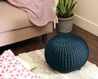 REDEARTH Round Pouf Bean Bag Ottoman - Foot Stool Hand Knitted - Home Decor Pouffe Stuffed - Cable Boho Poof Beanbag Footrest for Living Room - Nursery - Bedroom - Patio (19.5"x19.5"x14") - Teal
