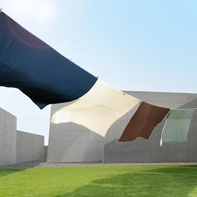 PHF Cooling Waffle Blanket Queen Size, Lightweight 60% Rayon Derived from Bamboo & 40% Cotton Breathable Blanket for Hot Sleepers, Soft and Luxury for Bed Couch and Sofa, 90"x90", Navy Blue