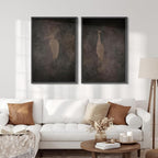 SIGNFORD Framed Canvas Print Wall Art Set Abstract Crane Silhouettes Vintage Dark Tones Illustration Modern Art Decorative Nordic Nature for Living Room, Bedroom, Office - 16"x24"x2 Black